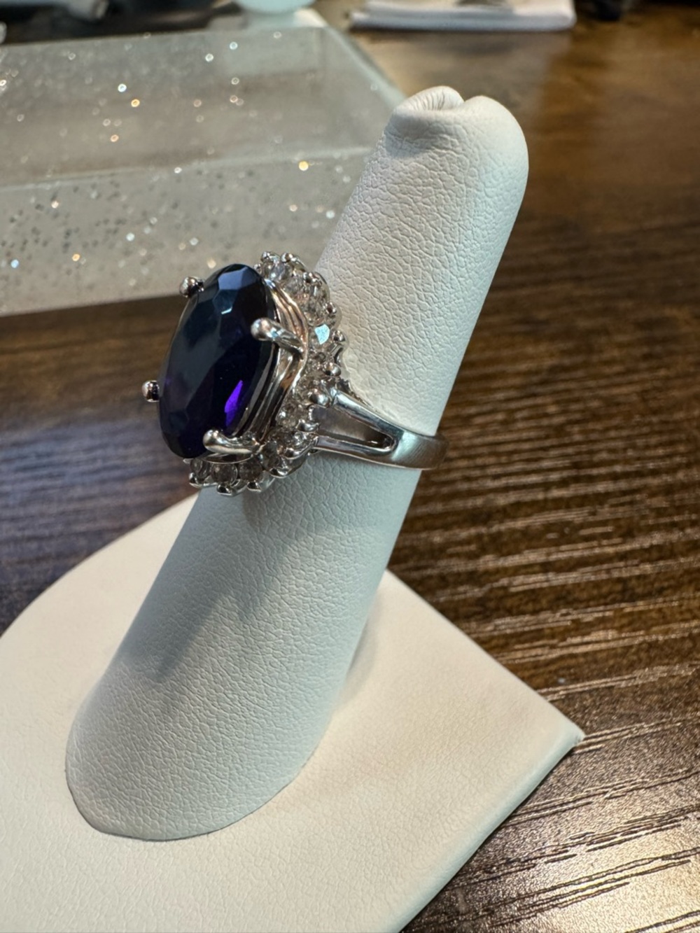Avon Sterling Silver Blue Royal Sapphire CZ Halo Ring 925 Size 6 - Picture 4 of 11